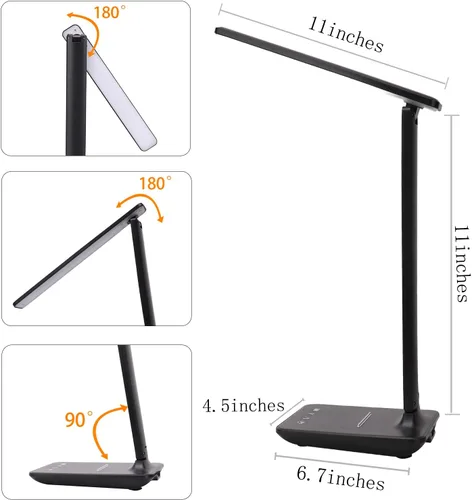 Vista 3 de Lámpara de escritorio LED regulable con puerto de carga USB, 5 modos de iluminación, control sensible, lámparas de escritorio plegables portátiles