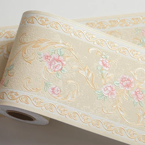Vista 10 de AbaBoorty Papel Tapiz con Borde Floral Beige para Decoración 196"X4.1" Despegar y Pegar Borde de Pared Impermeable Adhesivo de Azulejos Papel Tapiz