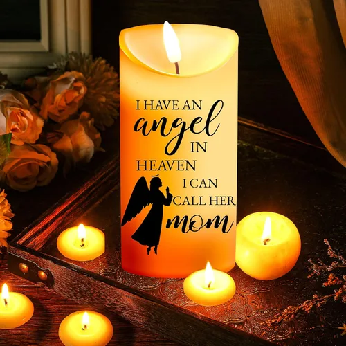 Vista 2 de Gerrii Regalos de condolencias por la pérdida de la madre, velas LED sin llama, 3 x 6 pulgadas, velas conmemorativas de ángel en recuerdo de mi