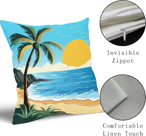 Vista 5 de Juego de 2 fundas de almohada de hojas de plantas tropicales de 20 x 20 pulgadas, juego de 2 fundas de almohada cuadradas de lino de algodón y hojas