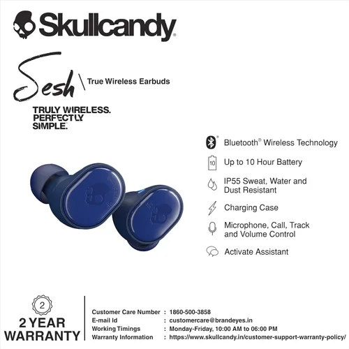 Vista 6 de Skullcandy Sesh - Auriculares que se colocan dentro del oído, inalámbricos, con Bluetooth Unitalla azul índigo