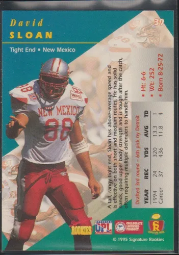 Vista 2 de 1995 Signature Rookies David Sloan Lobos Autographed Football Card #39