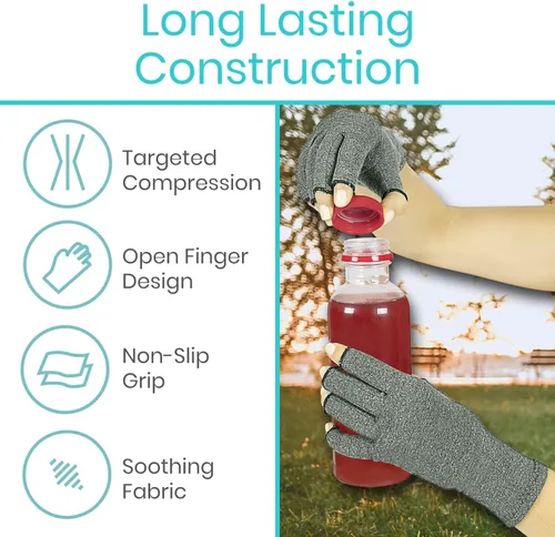 Vista 6 de Vive Guantes de artritis (2 pares) – Guantes de mano de compresión reumatoide para hombres y mujeres para osteoartritis – Alivio del dolor artrítico