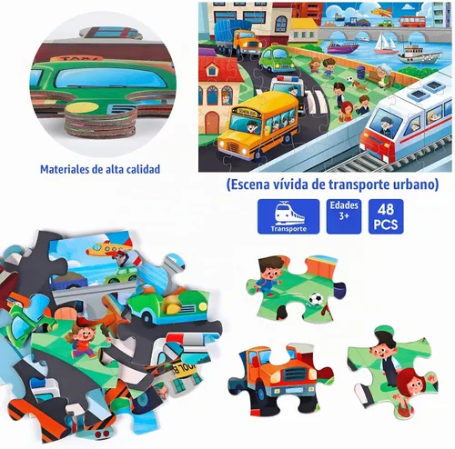 Vista 4 de Rompecabezas de Piso Jumbo para Niños, Rompecabezas de Transporte de la Ciudad Rompecabezas Grandes, Rompecabezas de Vehículos de la Vida