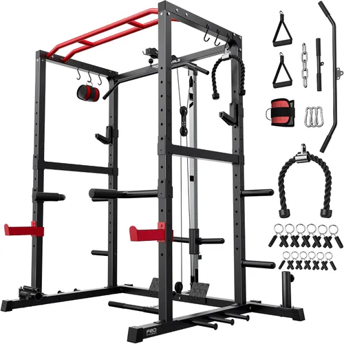 Vista 11 de Sportsroyals Jaula de Potencia, Rack de Potencia Multifuncional de 1600 libras con Sistema de Cruce de Cable Ajustable y Más Accesorios