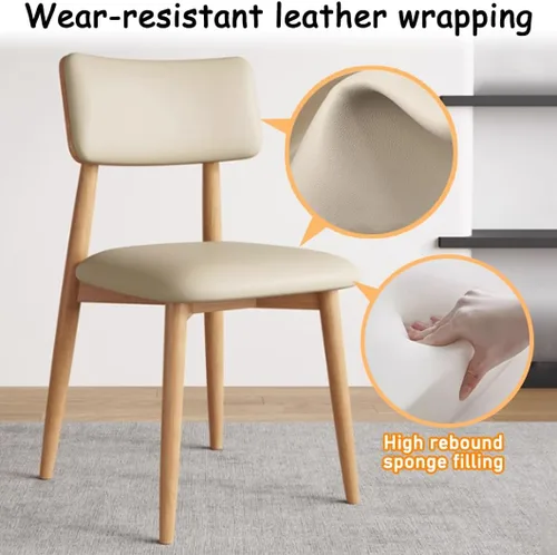 Vista 6 de YVYKFZD Solid Wood Dining Chairs, Kitchen Chairs Set with Curved Backrest, Leather Upholstered Dining Room Chair, Armless Living Room Chair, for