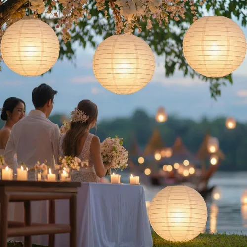 Vista 4 de Retisee 8 linternas de papel blancas gigantes de 30 pulgadas, grandes linternas de papel chinas, japonesas, decoración para el hogar, boda, fiesta