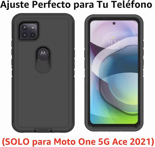 Vista 7 de Funda para Motorola Moto One 5G Ace, funda resistente de poliuretano termoplástico suave, policarbonato duro, resistente, a prueba de golpes, a Negro