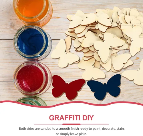 Vista 5 de TINKSKY 50 piezas de madera con forma de mariposa para manualidades, forma natural sin terminar, mariposa de madera, Navidad, boda, libro