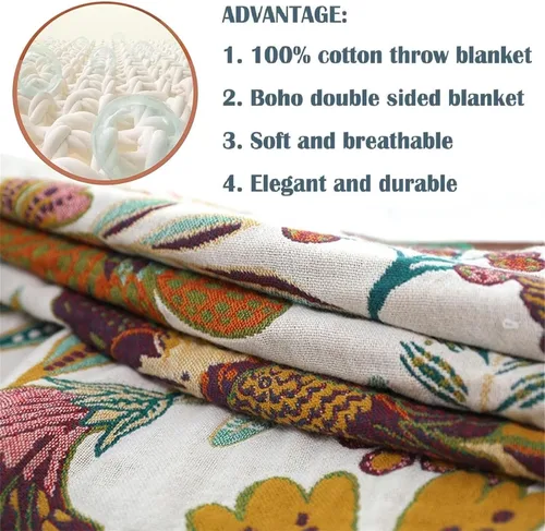 Vista 132 de MSGKV - Manta bohemia/primaveral de algodón para sofá y sala de estar, de gasa acogedora, de 50 x 60 pulgadas 50"x60" Cotton Throw, Woven Bird