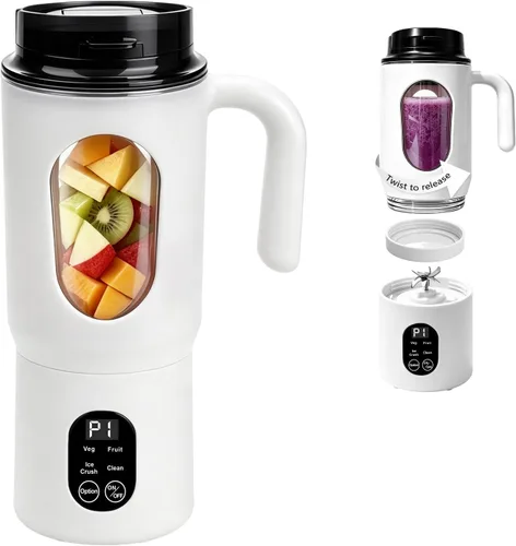 Vista 7 de Batidora portátil 580ML con pantalla LED y 12 cuchillas (beige)