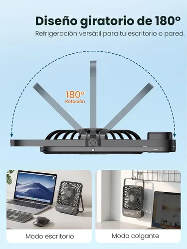 Vista 7 de Warmco - Ventilador de viaje portátil de 10000 mAh de 7 pulgadas, hasta 24 horas de funcionamiento, ultra delgado, silencioso y recargable