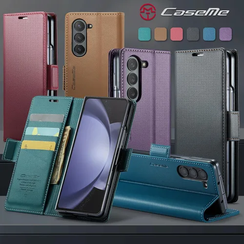 Vista 9 de Funda para Samsung Galaxy Z Fold 5 (2023), funda de piel sintética tipo cartera con tarjetero con bloqueo RFID, función atril, a prueba de golpes