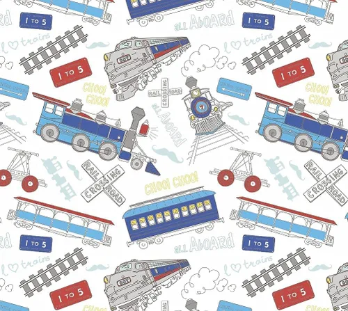 Vista 2 de Papel de regalo para fiesta de cumpleaños de tren – Plegado plano 30 x 20 pulgadas (3 hojas)