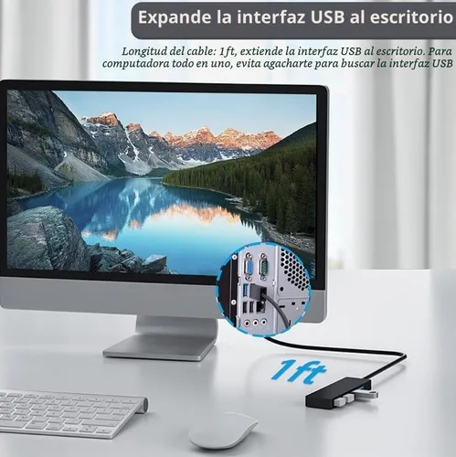 Vista 5 de Hub USB, divisor USB, extensor USB de 4 puertos, adaptador USB multipuerto, concentrador USB 3.0, concentrador USB de 4 puertos USB Splitter USB