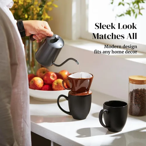 Vista 6 de DOWAN Tazas de café, juego de 6 tazas de café negras, tazas de café de cerámica de 16 onzas con asas grandes para hombres y mujeres, taza grande