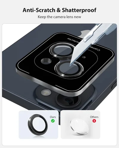 Vista 7 de Protector de lente de cámara de diseño para iPhone 14 Plus/iPhone 14 – Bandeja automática de aleación de aluminio más 9H protector de pantalla