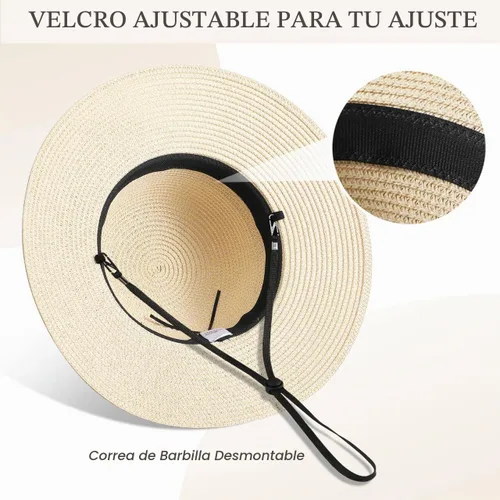 Vista 4 de Beach Hats for Women, Sun Straw Hat for Women, UPF 50+ UV Foldable Sun Hat Beige