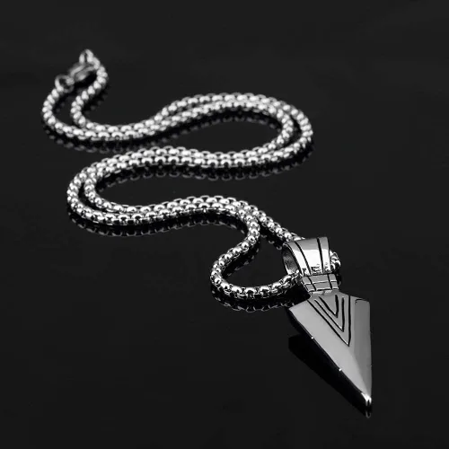 Vista 4 de Triangle-Box 1 unids mate negro largo collar con flecha colgante joyería corta quilla cadena hombres diseño Hip Hop Punk Rock fiesta joyería regalo