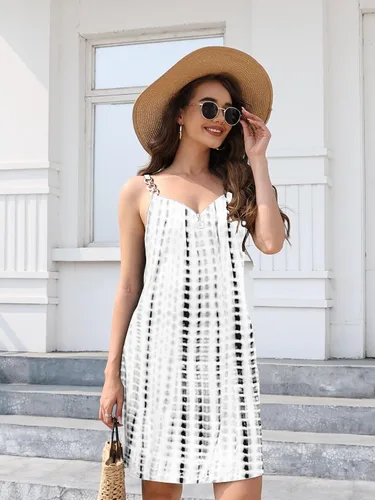 Vista 2 de ETCYY Vestidos de verano para mujer 2025, casual, sin mangas, cuello en V, suelto, salida de playa, vestidos de verano con bolsillos, Tinte 29