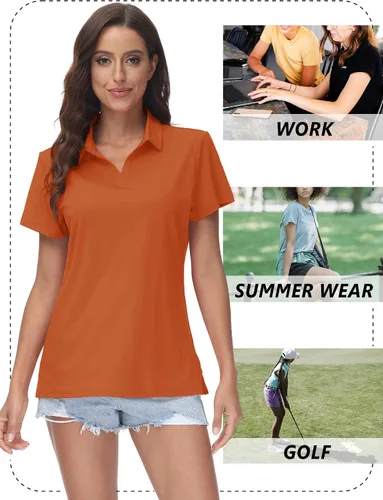 Vista 7 de TACVASEN Polo de manga corta con cuello en V para mujer, con protección solar UPF 50+, secado rápido, para golf