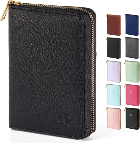 Vista 12 de Forvencer Funda para pasaporte con cierre de cremallera seguro, cartera de pasaporte premium para viajes, bonita funda de tarjeta de bloqueo RFID