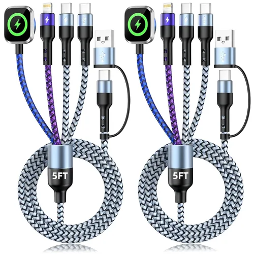 Vista 14 de Travel Essentials - Cable de carga múltiple para iWatch Charger, 4 en 2, 3XUSB C, cable de carga múltiple, USBC Car CarPlay compatible con iWatch
