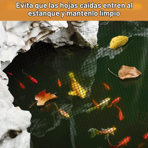Vista 4 de PACETAP Kit de red para estanque de 7 x 10 pies para hojas, cubierta de estanque Koi resistente, cubierta protectora de piscina con estacas que