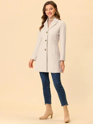 Vista 3 de Allegra K Abrigos de invierno largos con solapa y un solo pecho para mujer