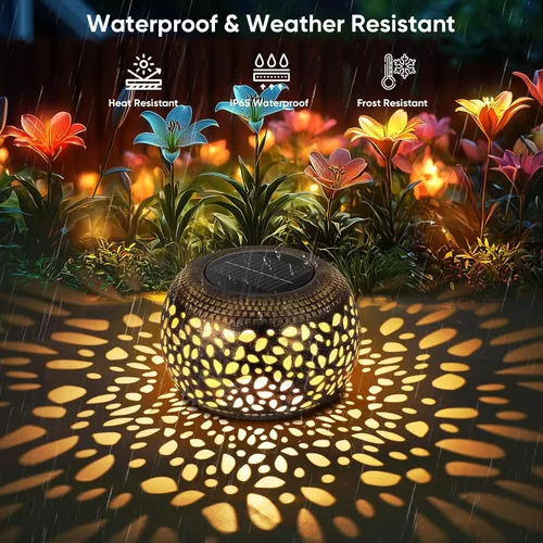 Vista 7 de Farol solar para decoración de patio al aire libre: faroles solares para exteriores, impermeables, ahuecados, retro, metal, alimentados por energía