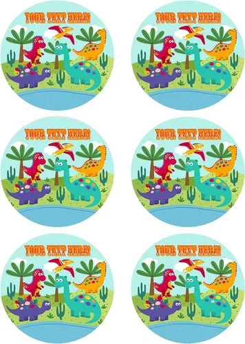 Vista 3 de Lindos dinosaurios - Decoración comestible para tartas - 10" redondo