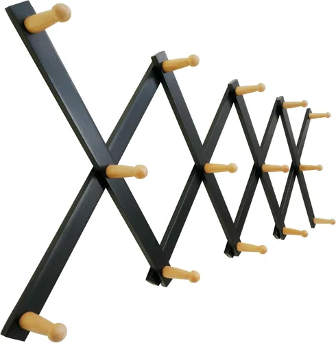 Vista 11 de SKOLOO Perchero de pared para sombreros con 14 ganchos, de madera maciza, moderno, perchero de pared expandible para abrigos, sombreros, bolsos