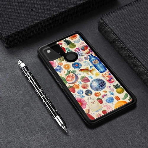 Vista 379 de Compatible con Google Pixel 4A 5G Mobile Case Creative Acrylic Panel trasero Silicona Protección Grip especialmente diseñado para Google Pixel 4A 5G