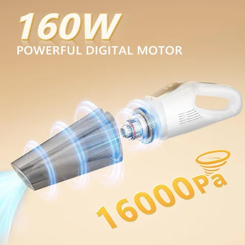 Vista 3 de Aspiradora de mano inalámbrica, 16000 Pa 160 W, aspiradora de coche con pantalla LED, potente aspiradora de mano de 30 minutos, portátil