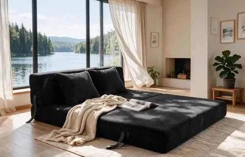 Vista 5 de Sofá cama convertible, sofá cama plegable de dos plazas, futón, sofá cama Negro