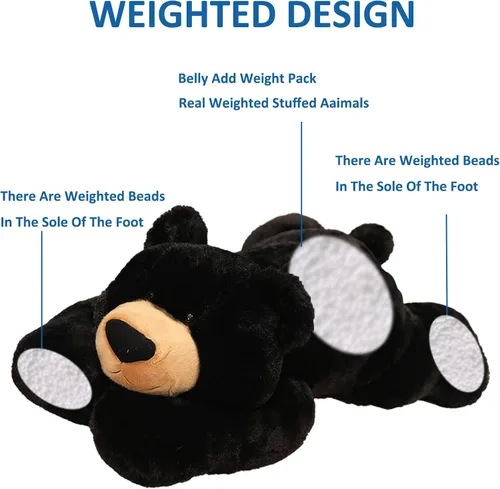 Vista 2 de Hronsa Animales de Peluche con Peso, Juguete de Animal de Peluche de Oso con Peso Lindo Cojín de Peluche de Oso Negro para Adultos Niños y Niñas