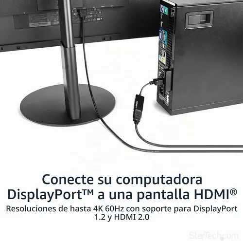 Vista 2 de Conversor de video con DisplayPort a HDMI 4K con audio, de la marca StarTech Estándar Negro