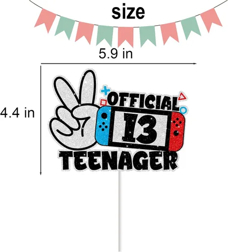 Vista 3 de Decoración de pastel de videojuegos para niños y niñas, feliz cumpleaños 13, suministros de fiesta temática nivel 13 desbloqueado, decoración