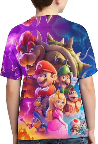 Vista 2 de Super Cute Bros - Camiseta de dibujos animados para niños, cuello redondo, manga corta, novedad para niños y niñas