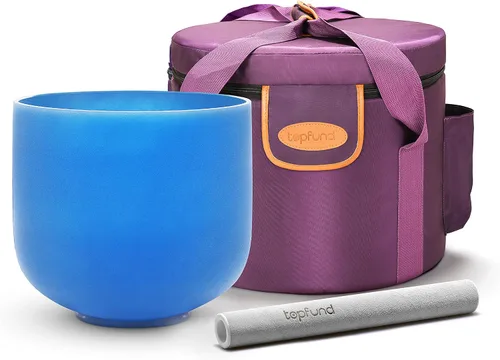 Vista 14 de Topfund Cuenco tibetano de cristal, azul, de 440 Hz, con funda de transporte resistente y mazos, nota G, 10 pulgadas, para chakra garganta