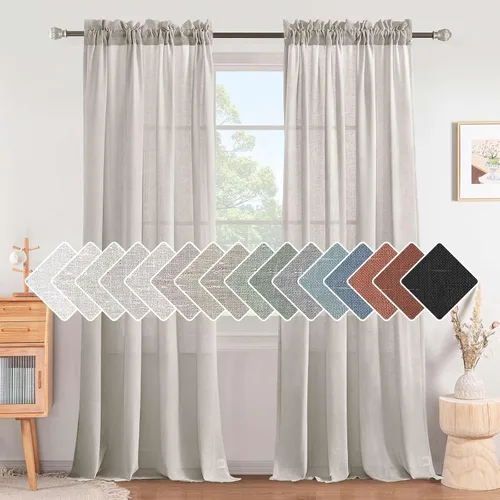 Vista 32 de H.VERSAILTEX Cortinas texturizadas de lino con filtro de luz para sala de estar, tratamiento de ventanas, cortinas naturales y duraderas