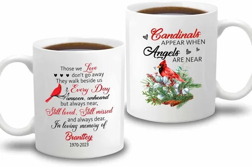 Vista 10 de Taza de café personalizada con nombre y año con diseño de pájaro cardenal rojo, taza de café con texto en inglés "Be Still And Know That I Am With