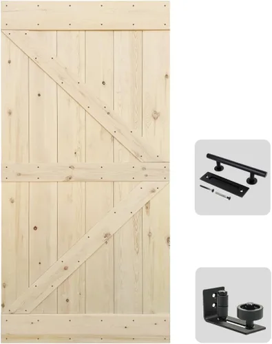 Vista 11 de S&Z TOPHAND® Puerta de granero de 24 x 84 pulgadas, puerta de granero con refuerzo británico sin acabar de 20-60 pulgadas/estilo moderno/madera