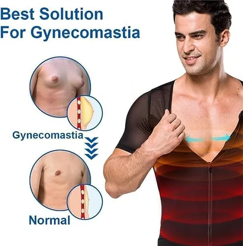 Vista 5 de Camiseta de compresión infrarroja de ginecomastia,Cremallera para hombre que forma la parte superior del entrenamiento deportivo,Top de compresión