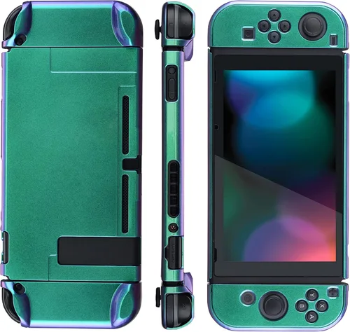 Vista 6 de eXtremeRate PlayVital - Cubierta trasera brillante para consola Nintendo Switch, controlador de mano NS Joycon protector separable carcasa dura