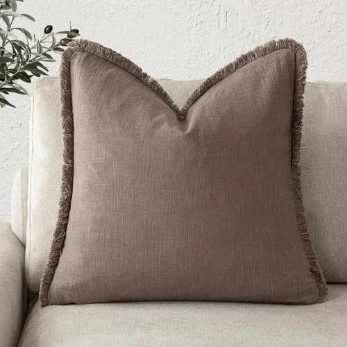 Vista 33 de Foindtower Fundas de almohada decorativas de lino con flecos, acogedora funda de cojín bohemia estilo farmhouse con borlas, funda de almohada