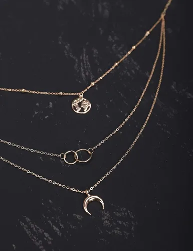 Vista 5 de fxmimior - Collar de 2 niveles con diseño de luna, colgante de plata y oro, para mujeres y niñas