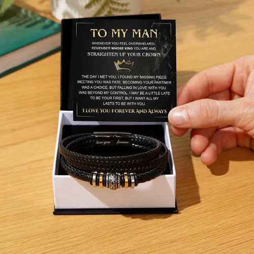 Vista 2 de Pulsera Para Mi Hombre, Pulsera Para Esposo Regalo De Esposa, Pulseras Para Hombres Regalo, Pulseras De Cuero Trenzado Y Acero Inoxidable Con