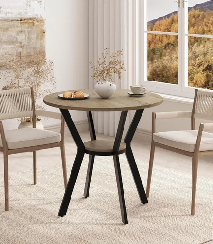 Vista 19 de MECHYIN Mesa de comedor redonda de 42 pulgadas para 2 a 4, mesa de cocina redonda de granja con estante de almacenamiento, mesa de comedor