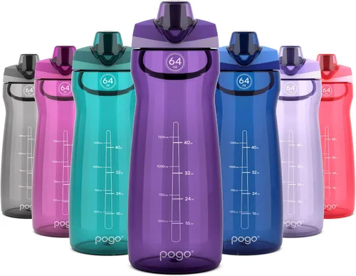 Vista 30 de Pogo Botella de agua de plástico tritán sin bisfenol A con tapa con pico de 18 onzas, color azul